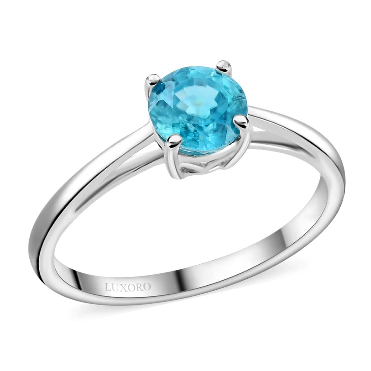 Certified Luxoro 10K White Gold AAAA Blue Zircon Solitaire Ring (Size 8.0) 1.60 ctw image number 0