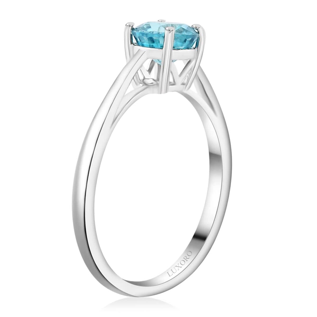 Certified Luxoro 10K White Gold AAAA Blue Zircon Solitaire Ring (Size 8.0) 1.60 ctw image number 3