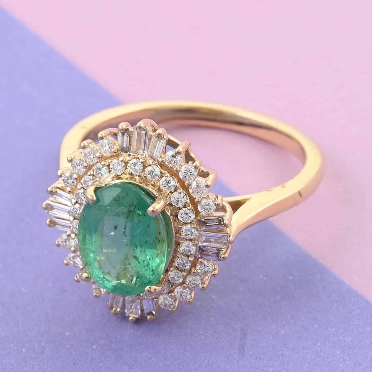 ILIANA 18K Yellow Gold AAA Ethiopian Emerald and Diamond G-H SI Cocktail Ring 5.35 Grams 2.30 ctw image number 1