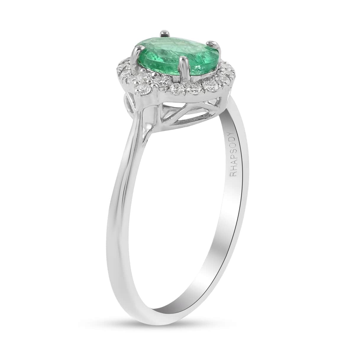 RHAPSODY 950 Platinum AAAA Ethiopian Emerald, Diamond (E-F, VS) (0.28 cts) Halo Ring (5.90 g) 1.50 ctw image number 3
