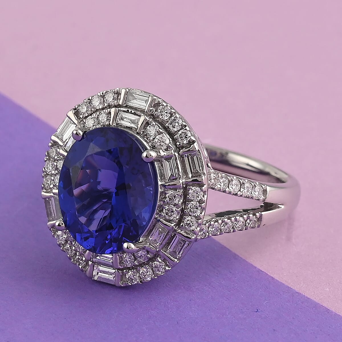 Rhapsody 950 Platinum AAAA Tanzanite and E-F VS Diamond Cocktail Ring (Size 7.0) 8.50 Grams 4.40 ctw image number 1