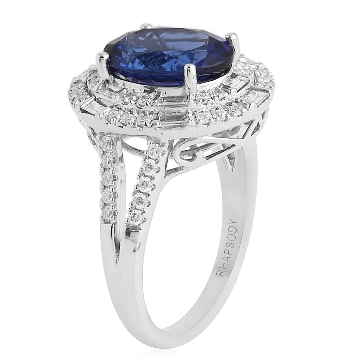 Rhapsody 950 Platinum AAAA Tanzanite and E-F VS Diamond Cocktail Ring (Size 7.0) 8.50 Grams 4.40 ctw image number 3