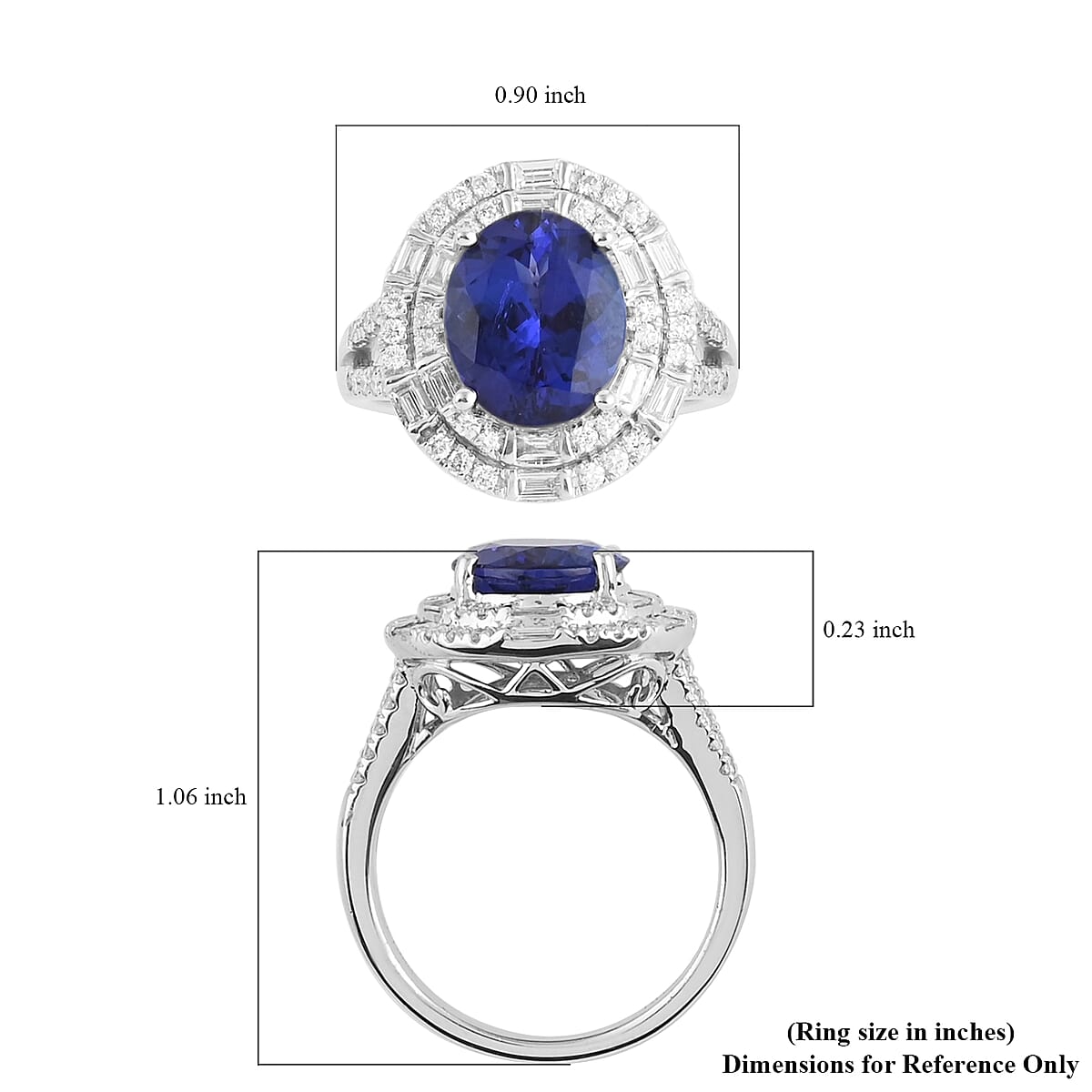 Rhapsody 950 Platinum AAAA Tanzanite and E-F VS Diamond Cocktail Ring (Size 7.0) 8.50 Grams 4.40 ctw image number 5