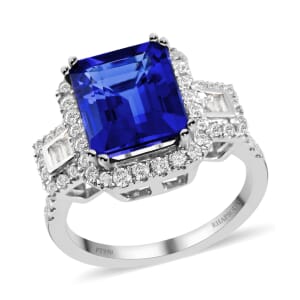 Rhapsody 950 Platinum AAAA Tanzanite and E-F VS Diamond Ring (Size 7.0) 10.20 Grams 6.00 ctw