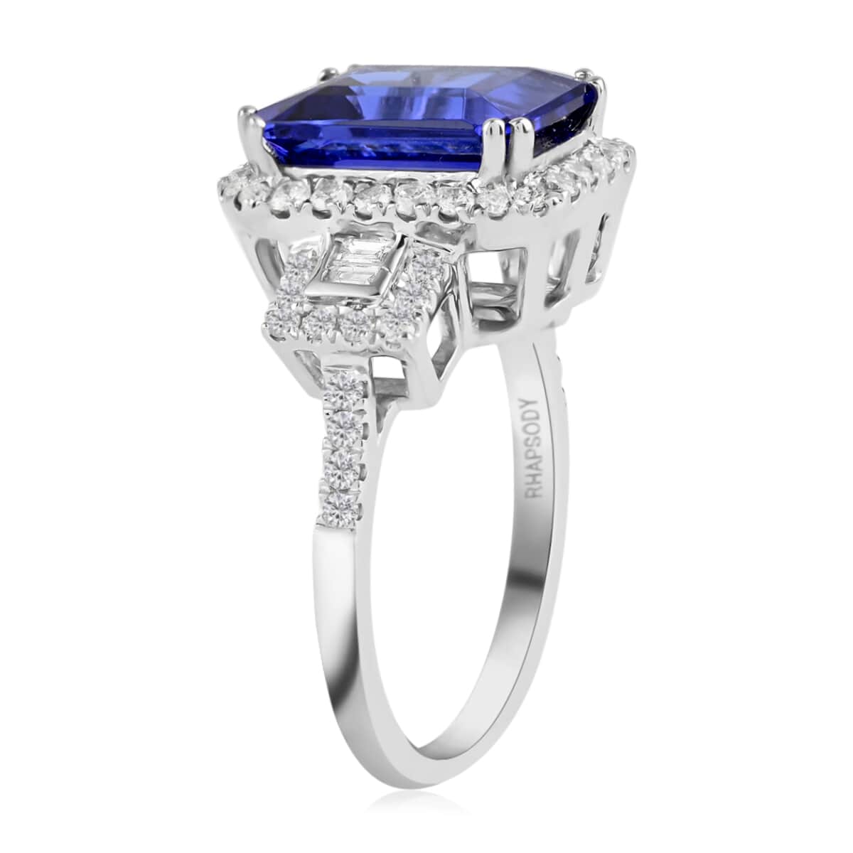 Rhapsody 950 Platinum AAAA Tanzanite and E-F VS Diamond Ring (Size 7.0) 10.20 Grams 6.00 ctw image number 3