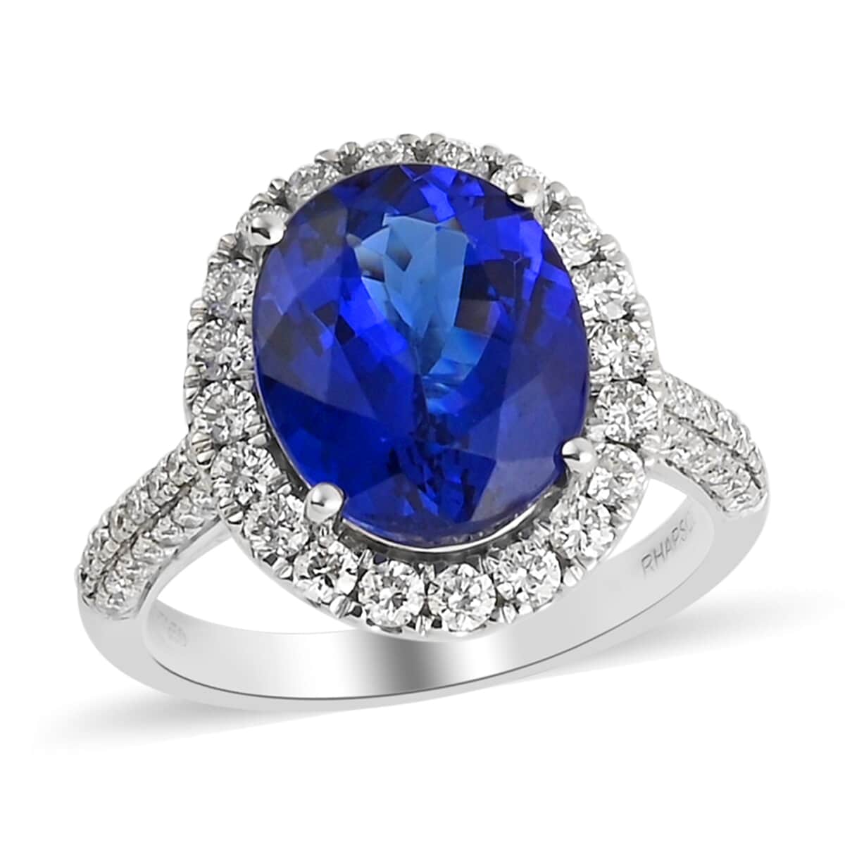 RHAPSODY 950 Platinum AAAA Tanzanite and E-F VS Diamond Halo Ring (Size 7.0) 8.50 Grams 6.30 ctw image number 0