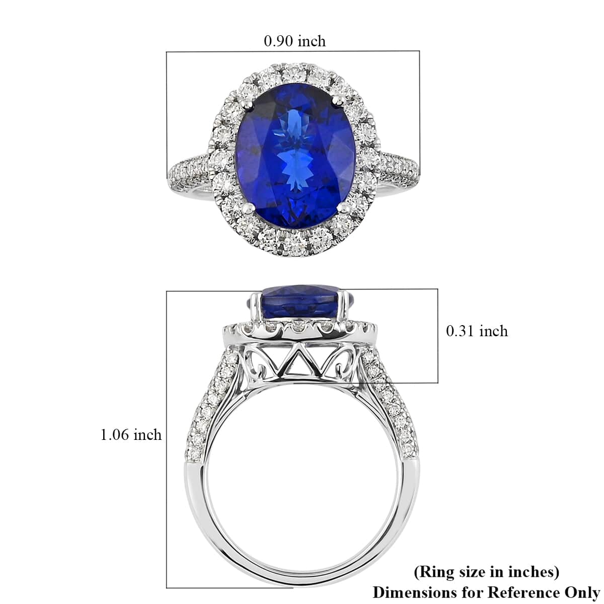 RHAPSODY 950 Platinum AAAA Tanzanite and E-F VS Diamond Halo Ring (Size 7.0) 8.50 Grams 6.30 ctw image number 5