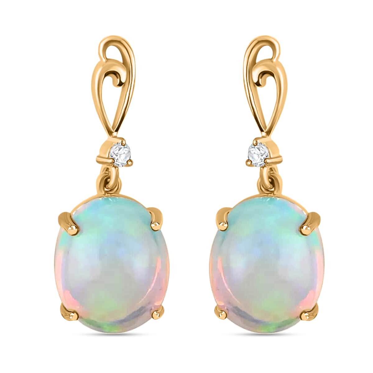 Luxoro AAA Ethiopian Opal Earrings, Certified & Appraised Ethiopian Welo Opal Drop Earrings, 10K Yellow Gold Earrings, Gold Drop Earrings, Diamond Accent Earrings 5.00 ctw image number 0