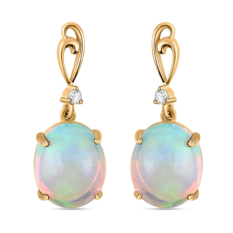 Luxoro AAA Ethiopian Opal Earrings, Certified & Appraised Ethiopian Welo Opal Drop Earrings, 10K Yellow Gold Earrings, Gold Drop Earrings, Diamond Accent Earrings 5.00 ctw