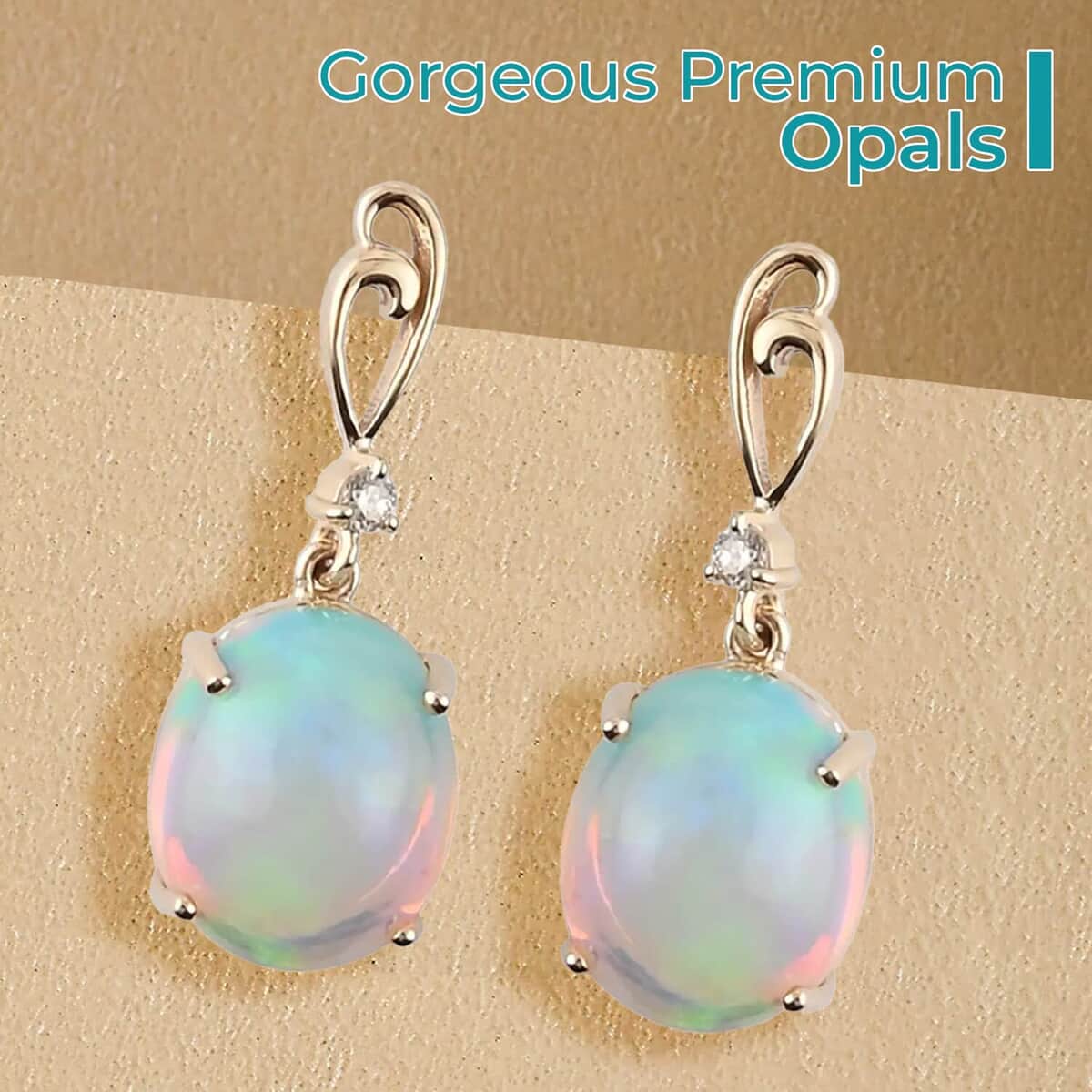 Luxoro AAA Ethiopian Opal Earrings, Certified & Appraised Ethiopian Welo Opal Drop Earrings, 10K Yellow Gold Earrings, Gold Drop Earrings, Diamond Accent Earrings 5.00 ctw image number 1