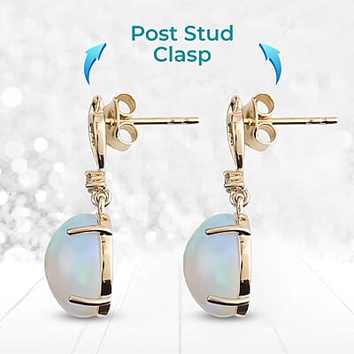 Luxoro AAA Ethiopian Opal Earrings, Certified & Appraised Ethiopian Welo Opal Drop Earrings, 10K Yellow Gold Earrings, Gold Drop Earrings, Diamond Accent Earrings 5.00 ctw
