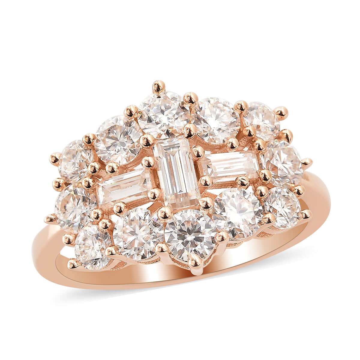 Moissanite Cluster Boat Ring in Vermeil Rose Gold Over Sterling Silver (Size 9.0) 2.20 ctw image number 0