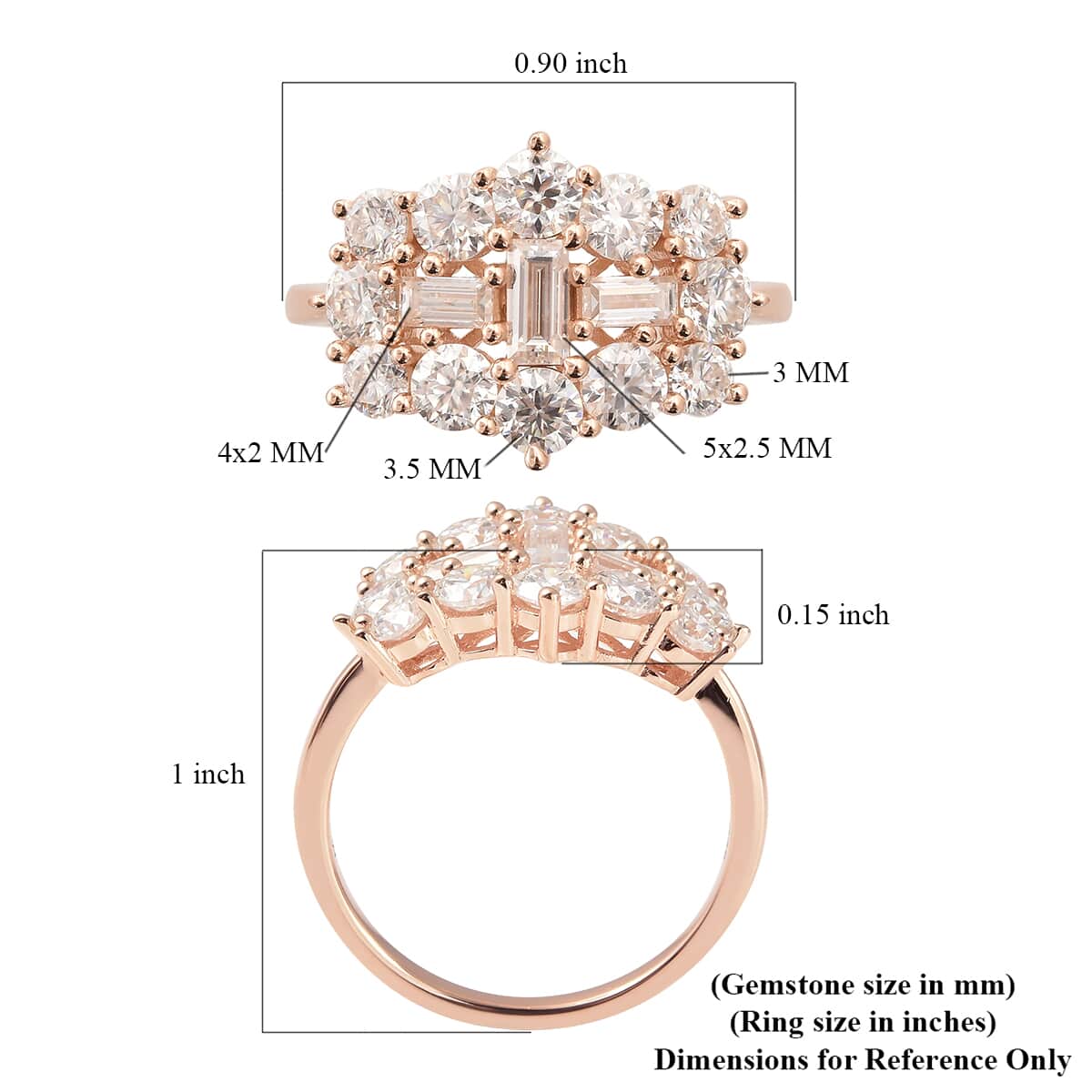 Moissanite Cluster Boat Ring in Vermeil Rose Gold Over Sterling Silver (Size 9.0) 2.20 ctw image number 5