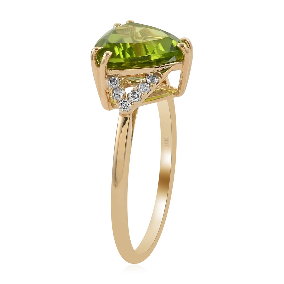 LUXORO 10K Yellow Gold AAA Peridot and G-H I2 Diamond Split Shank Ring (Size 7.0) 2.20 Grams 3.60 ctw image number 2