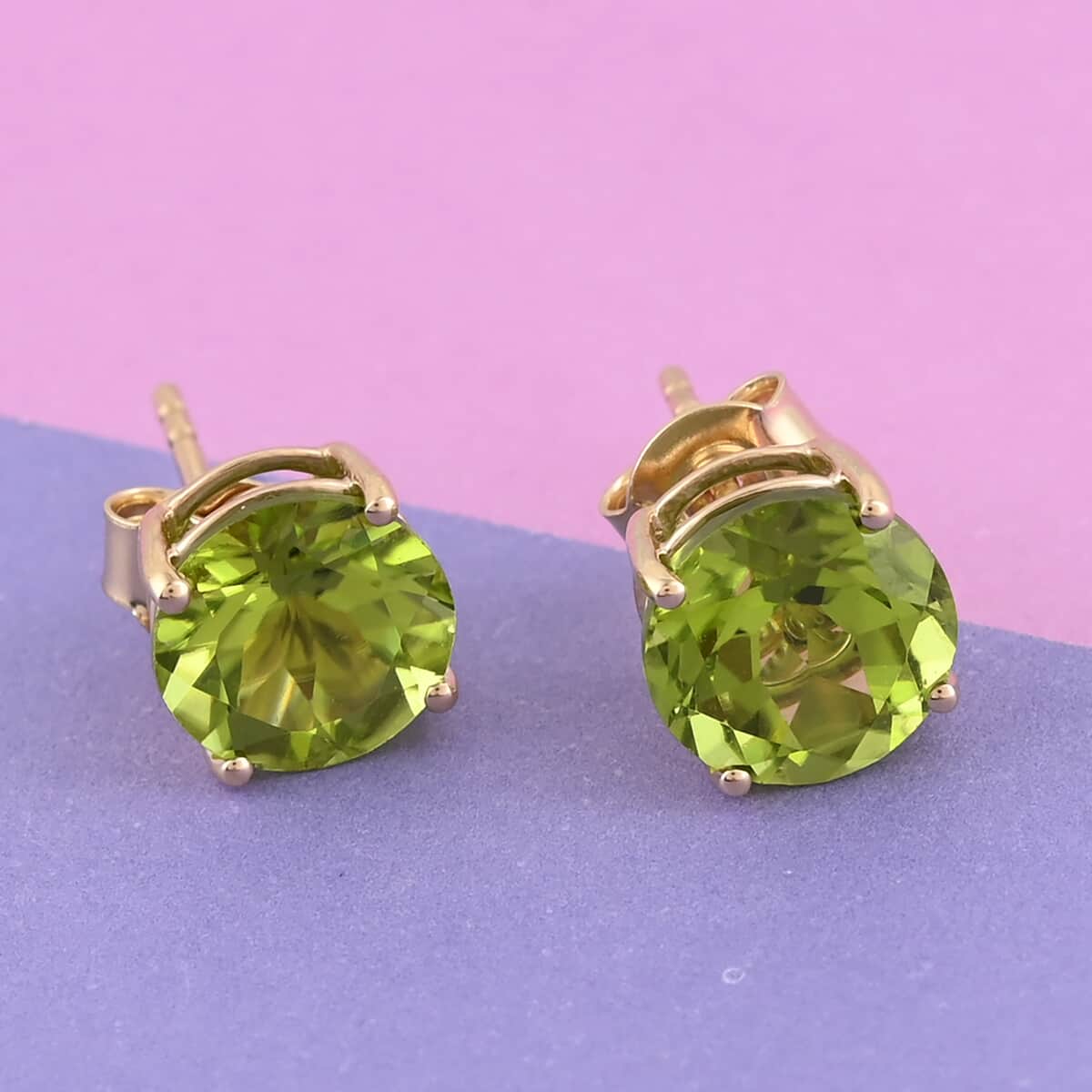 LUXORO 10K Yellow Gold AAA Peridot Solitaire Stud Earrings 4.00 ctw image number 1