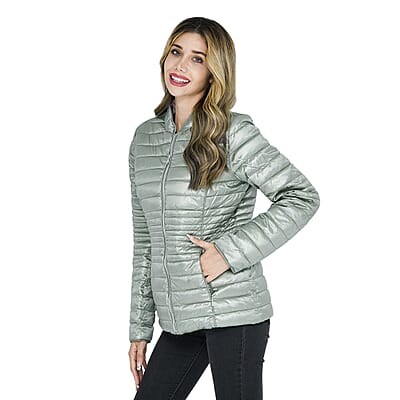 Tamsy Solid Green & Reversible Flower Print Padded Jacket - Size 6