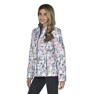 Tamsy Solid Green & Reversible Flower Print Padded Jacket - Size 6