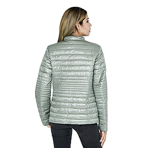 Tamsy Solid Green & Reversible Flower Print Padded Jacket - Size 16