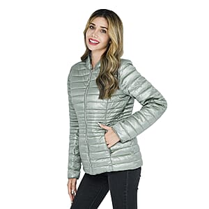 Tamsy Solid Green & Reversible Flower Print Padded Jacket - Size 16