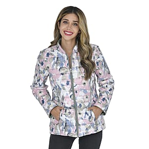 Tamsy Solid Green & Reversible Flower Print Padded Jacket - Size 16