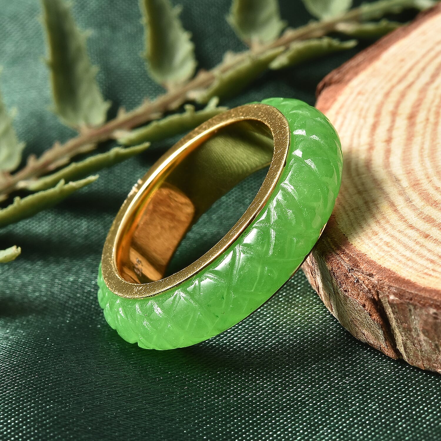  Green Jade (D) 13.00 ctw Ring in 14K YG Over Sterling Silver (Size 6.0)