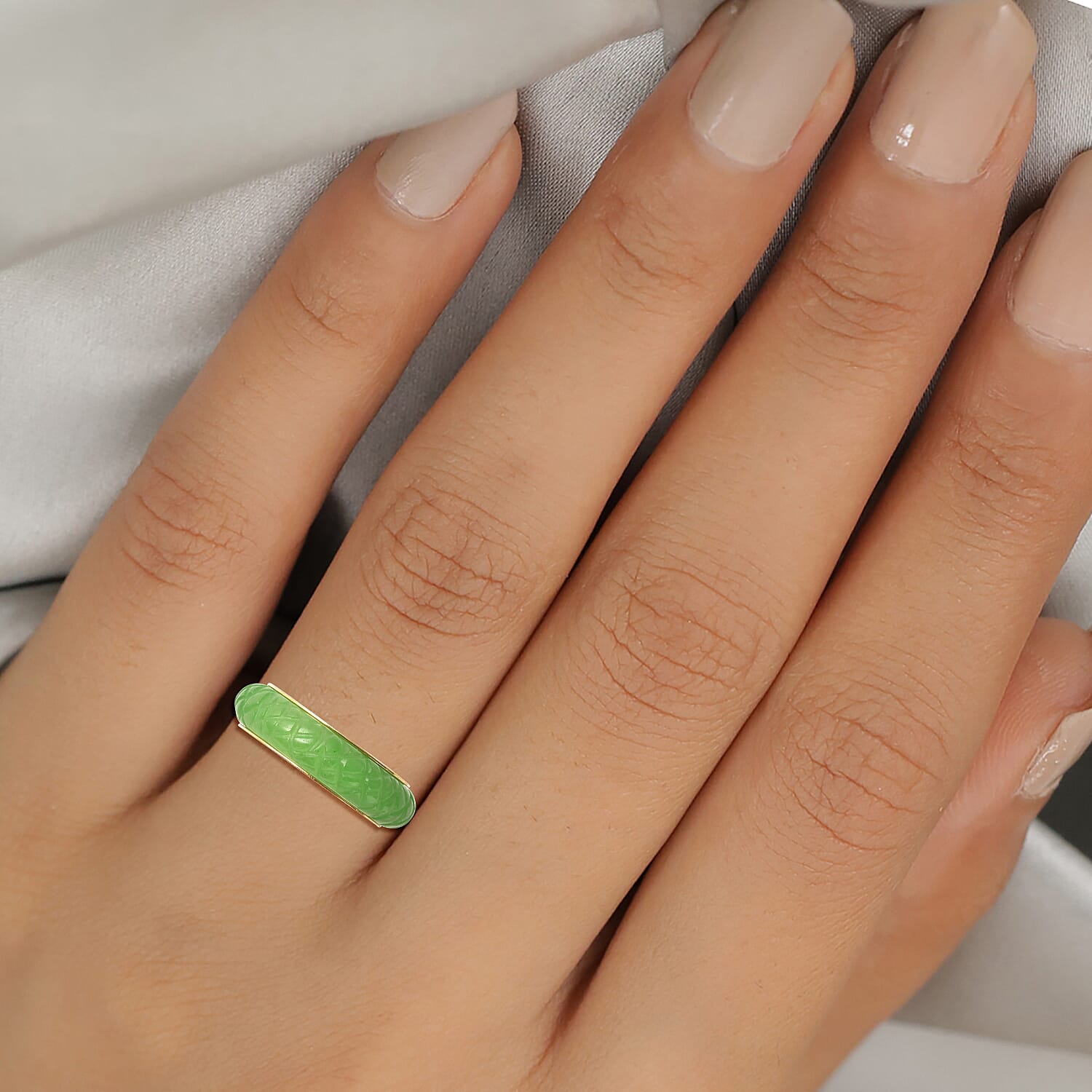  Green Jade (D) 13.00 ctw Ring in 14K YG Over Sterling Silver (Size 6.0)