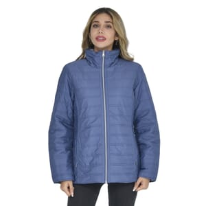 Tamsy Solid Blue & Reversible Flower Print Padded Jacket - Size 12