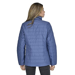 Tamsy Solid Blue & Reversible Flower Print Padded Jacket - Size 12