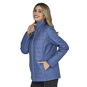 Tamsy Solid Blue & Reversible Flower Print Padded Jacket - Size 12