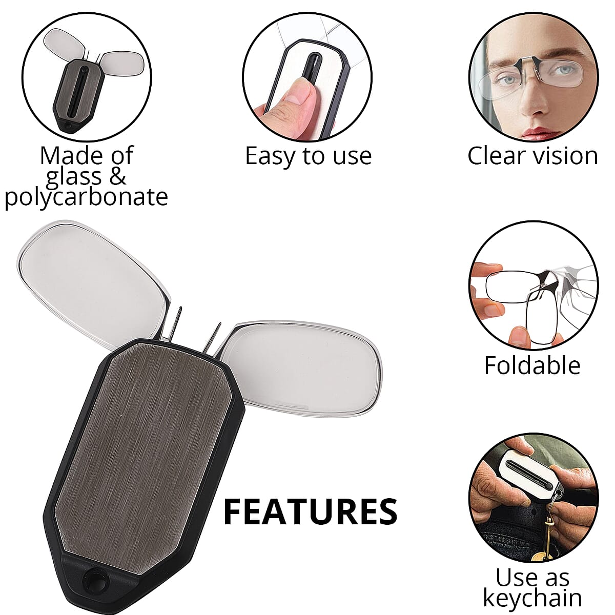 Black 250 Degree Foldable Reading Glasses with Case image number 2