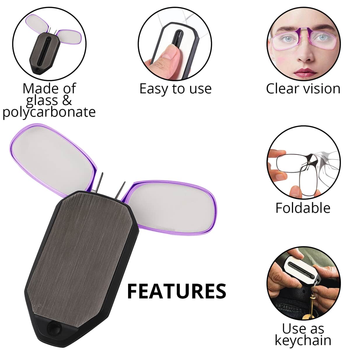Purple 200 Degree Foldable Reading Glasses with Case image number 2