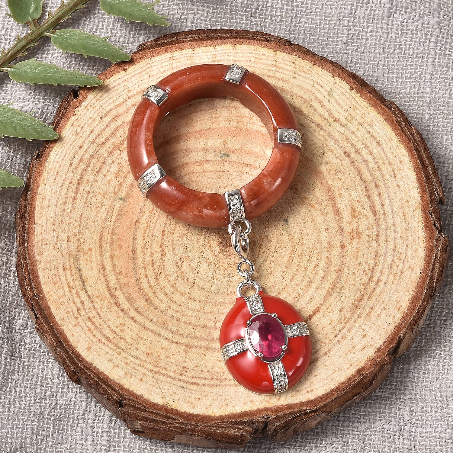 Buy Red Jade, Niassa Ruby and Natural White Zircon Enameled