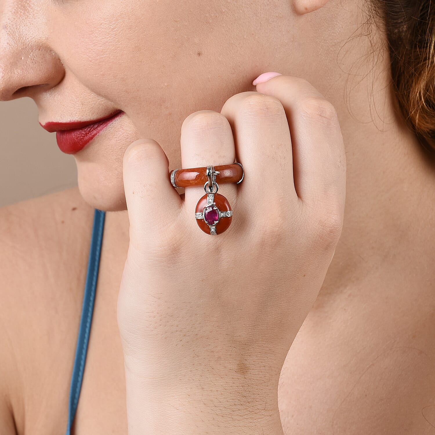 Buy Red Jade, Niassa Ruby and Natural White Zircon Enameled