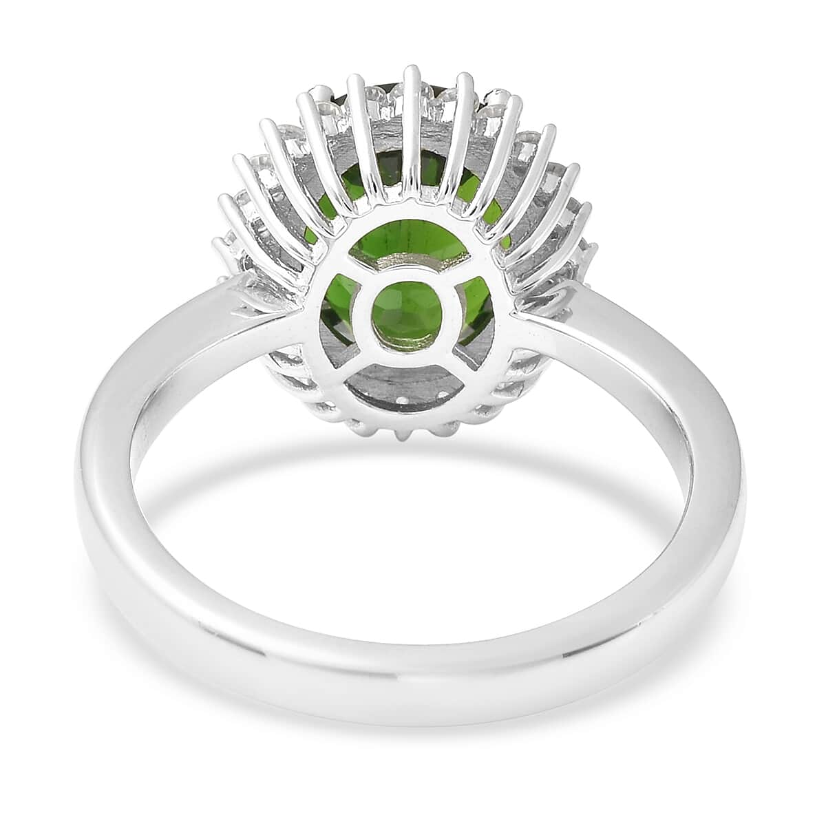 Natural Chrome Diopside and Natural White Zircon Halo Ring in Rhodium Over Sterling Silver (Size 7.0) 4.25 ctw image number 4