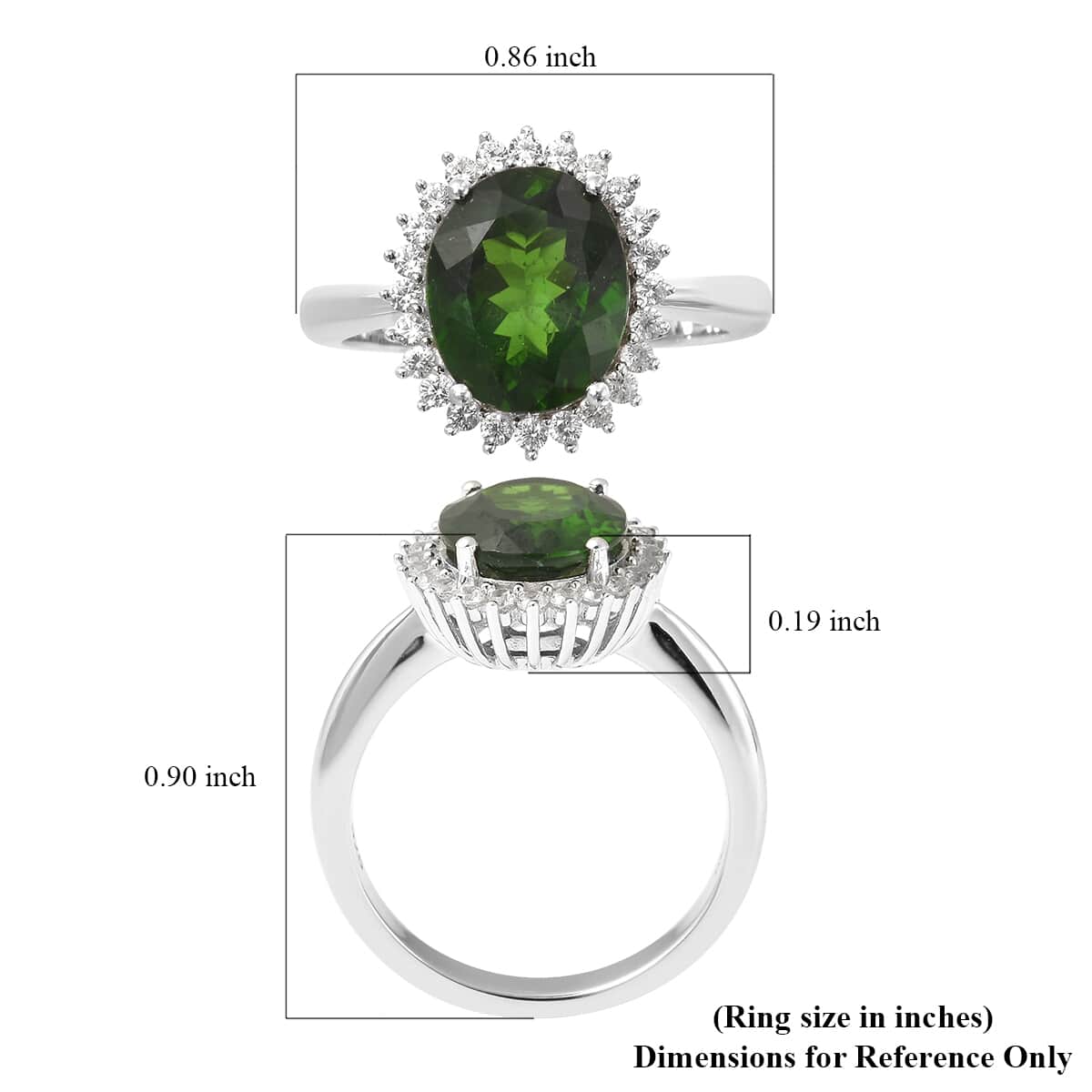 Natural Chrome Diopside and Natural White Zircon Halo Ring in Rhodium Over Sterling Silver (Size 7.0) 4.25 ctw image number 5