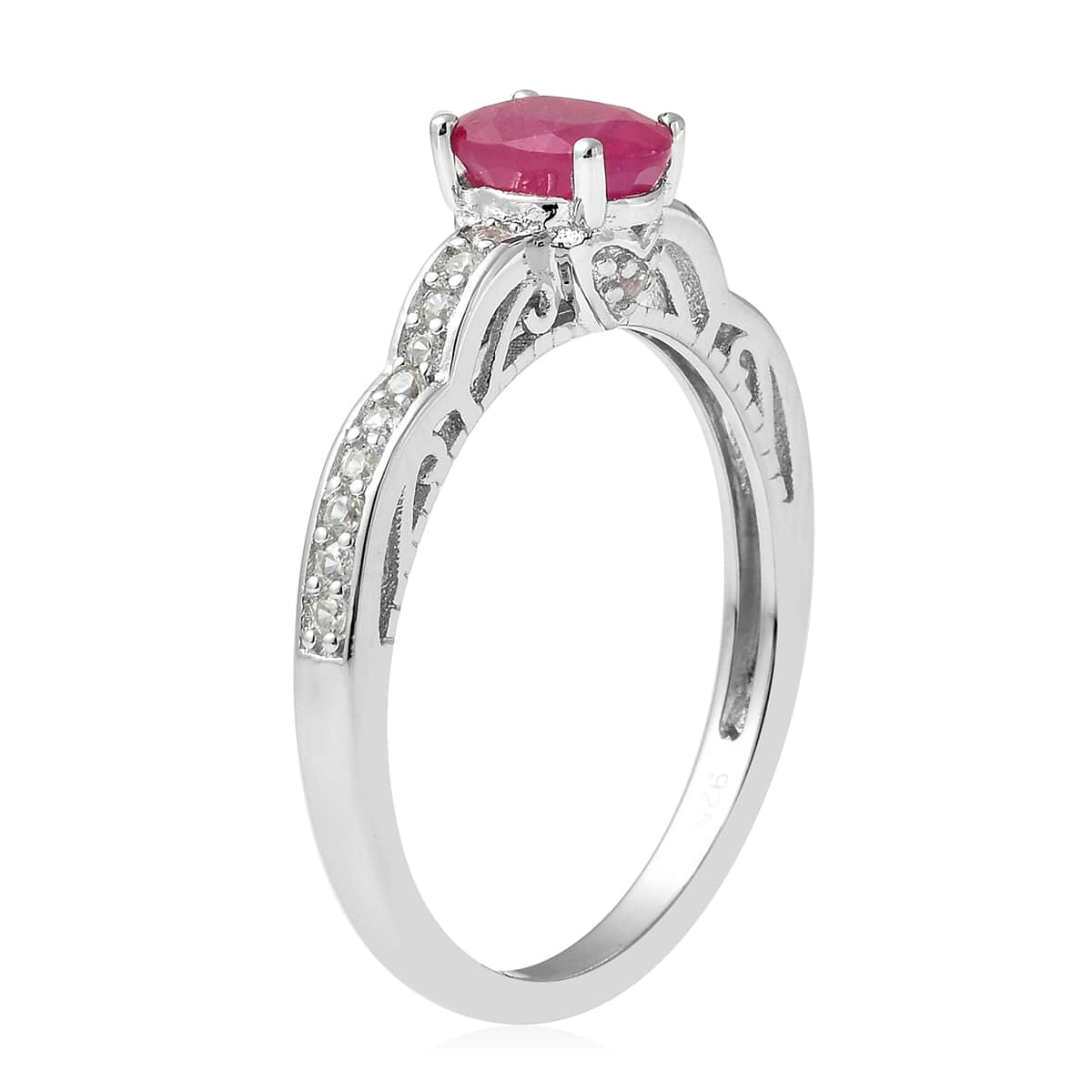 Ilakaka Hot Pink Sapphire and Natural White Zircon Ring in Rhodium Over Sterling Silver (Size 7.0) 1.70 ctw image number 3