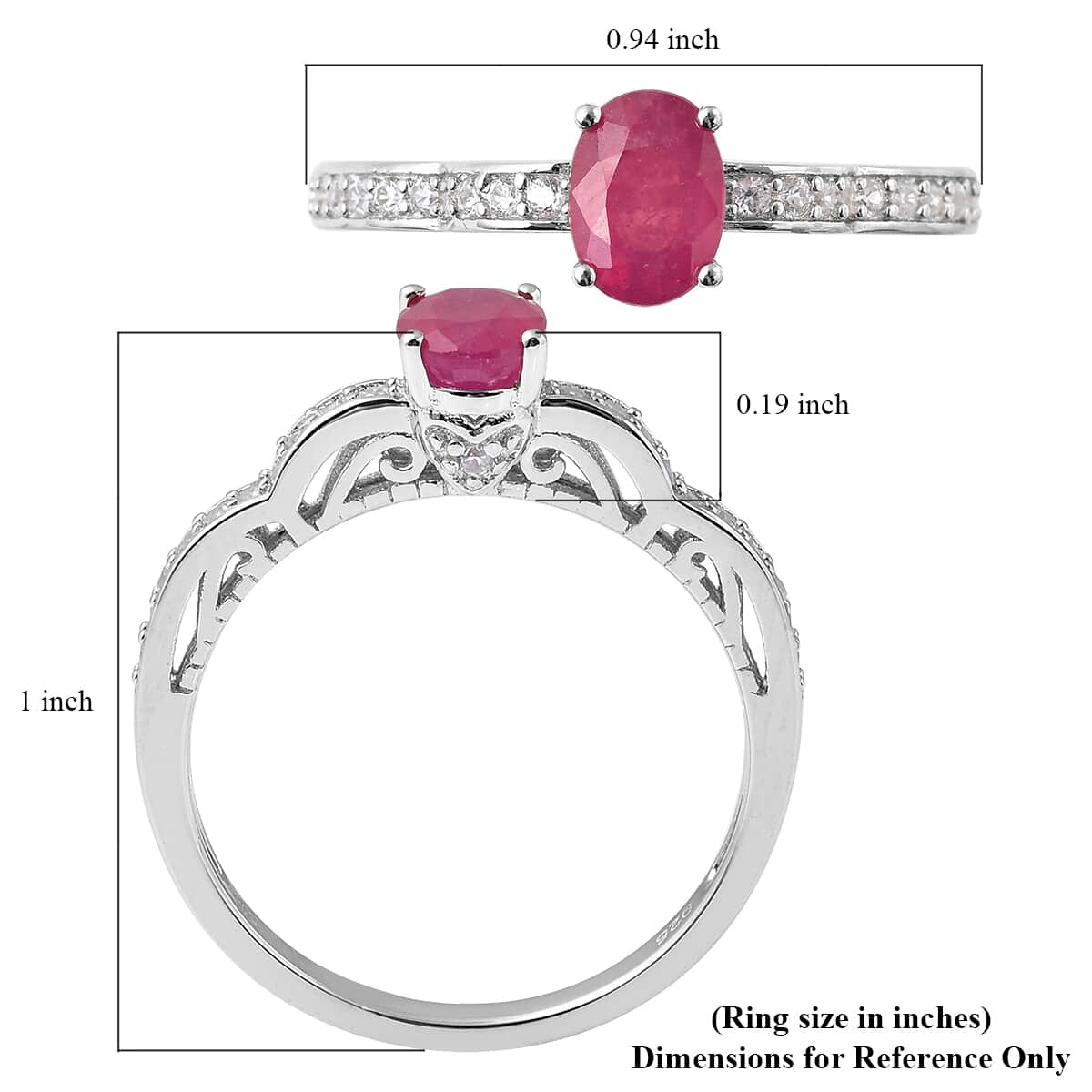 Ilakaka Hot Pink Sapphire and Natural White Zircon Ring in Rhodium Over Sterling Silver (Size 7.0) 1.70 ctw image number 5