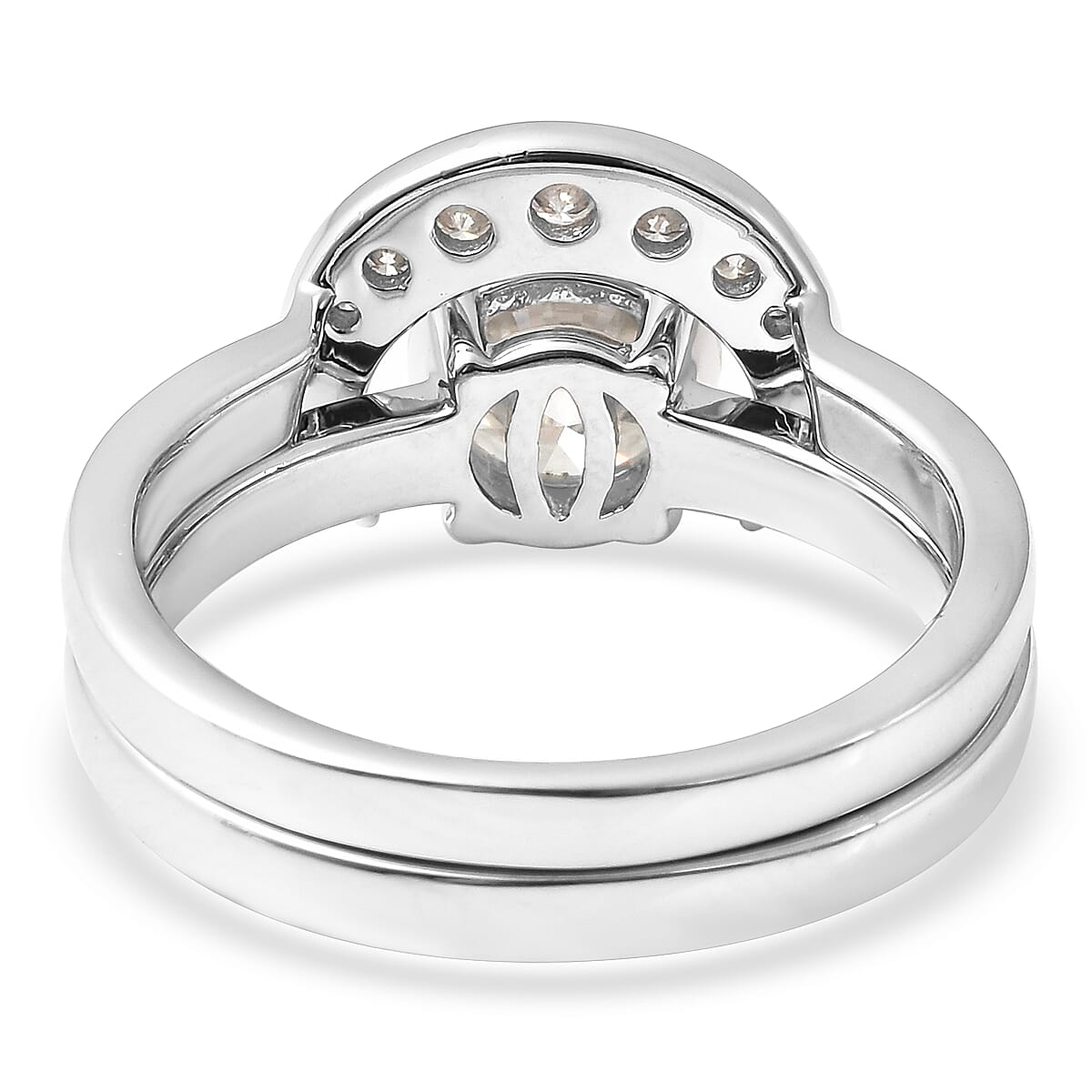 Set of 2 Moissanite Crescent Moon Ring in Rhodium Over Sterling Silver (Size 9.0) 1.30 ctw image number 3