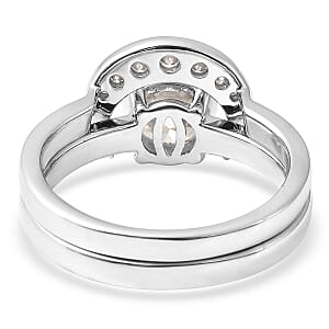 Set of 2 Moissanite Crescent Moon Ring in Rhodium Over Sterling Silver (Size 9.0) 1.30 ctw