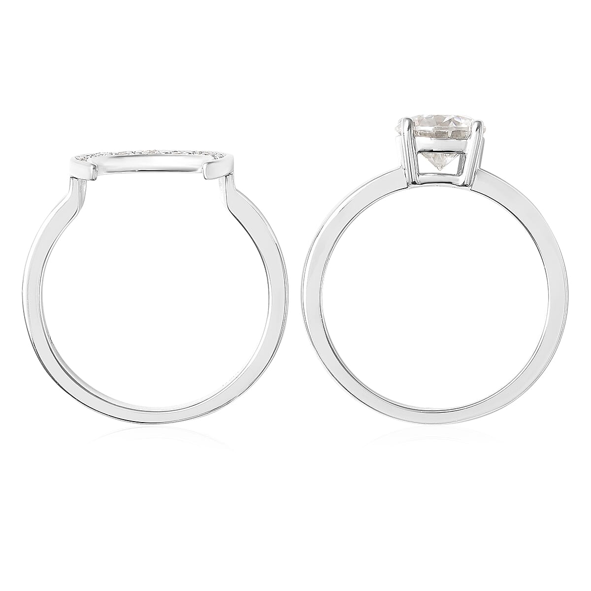 Set of 2 Moissanite Crescent Moon Ring in Rhodium Over Sterling Silver (Size 9.0) 1.30 ctw image number 4