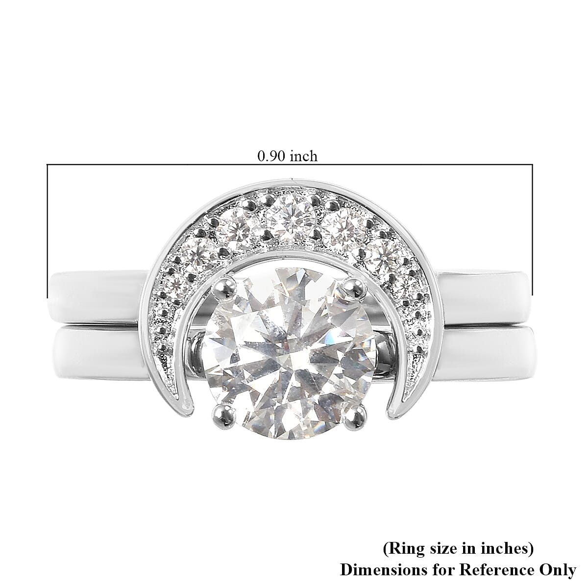 Set of 2 Moissanite Crescent Moon Ring in Rhodium Over Sterling Silver (Size 9.0) 1.30 ctw image number 5