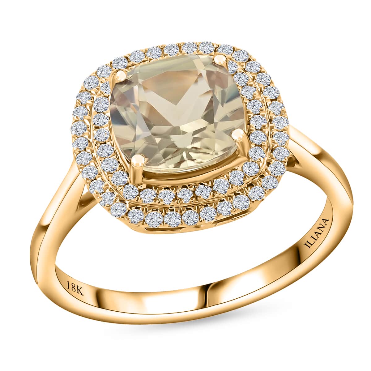 ILIANA 18K Yellow Gold AAA Turkizite and Diamond G-H SI Double Halo Ring 3.75 Grams 2.75 ctw image number 0