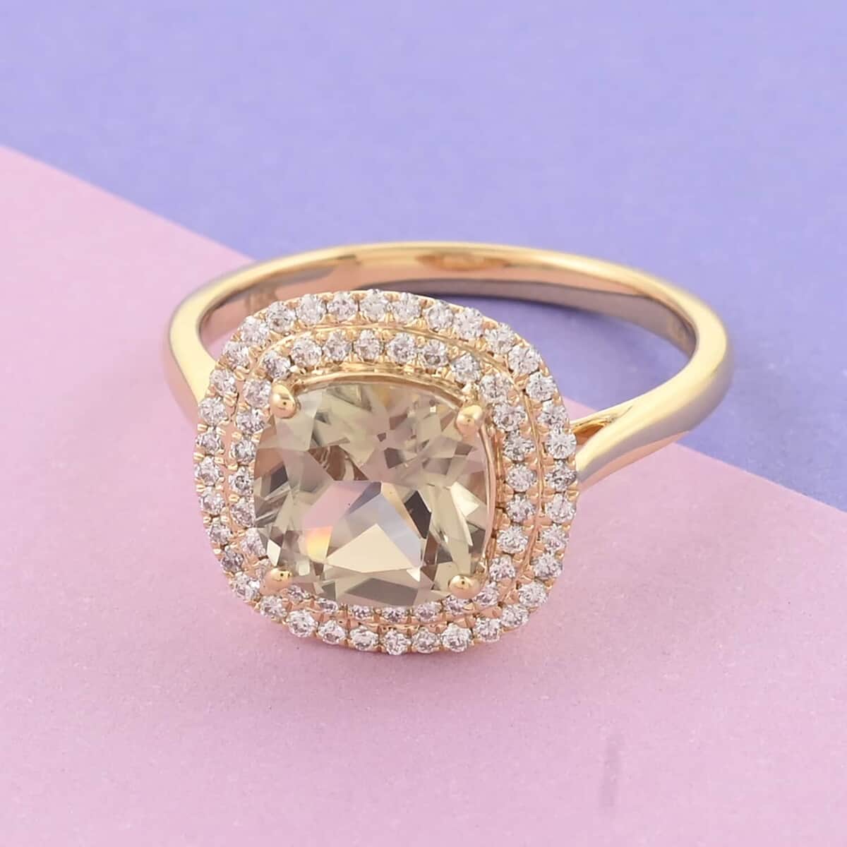 ILIANA 18K Yellow Gold AAA Turkizite and Diamond G-H SI Double Halo Ring 3.75 Grams 2.75 ctw image number 1