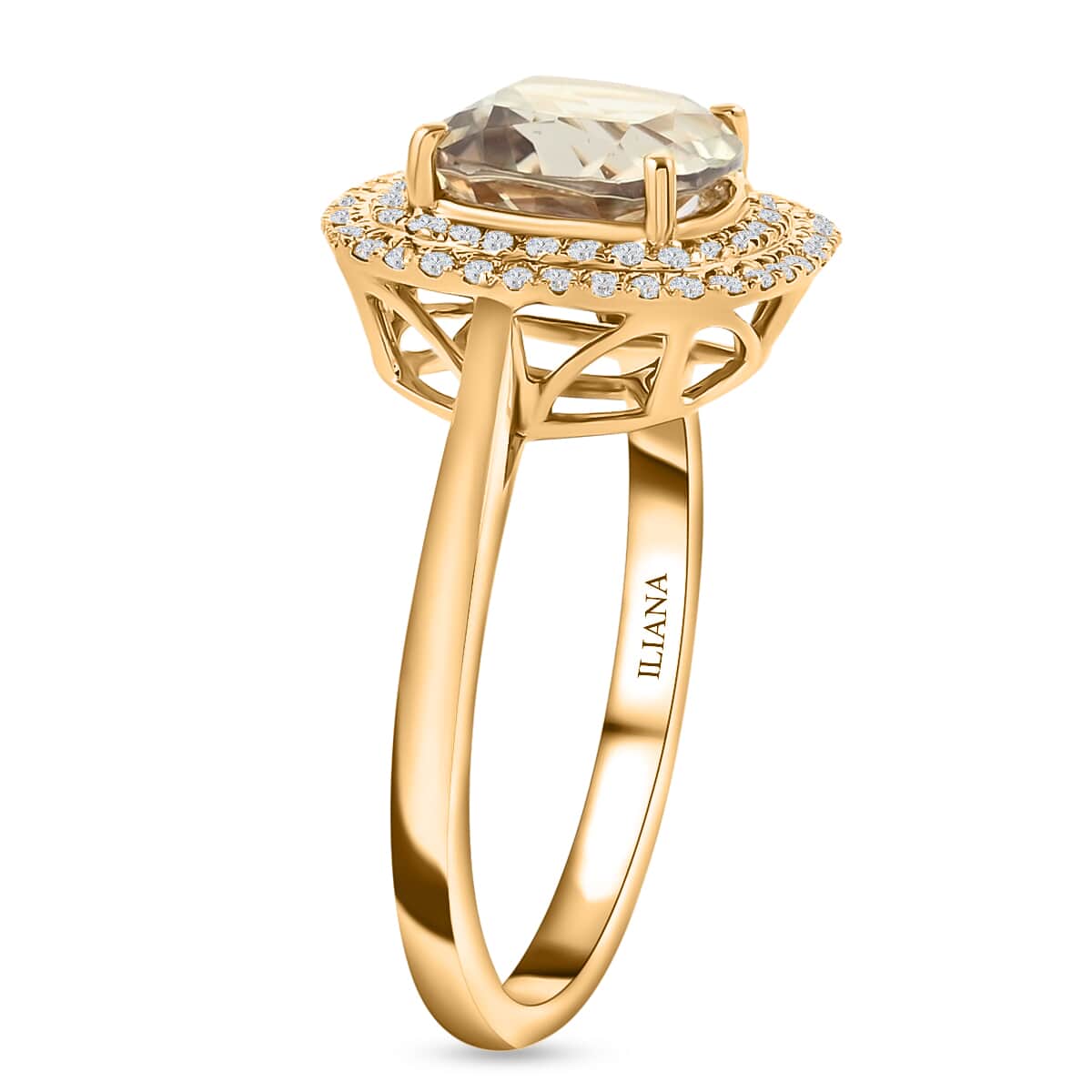 ILIANA 18K Yellow Gold AAA Turkizite and Diamond G-H SI Double Halo Ring 3.75 Grams 2.75 ctw image number 3