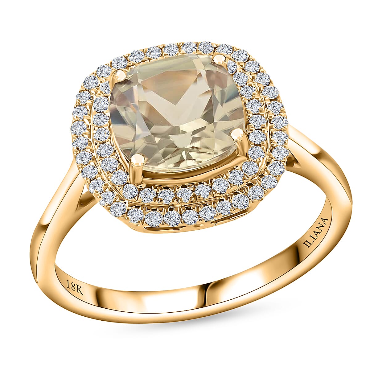 Iliana 18K Yellow Gold AAA Turkizite and G-H SI Diamond Double Halo Ring (Size 6.0) 2.75 ctw image number 0