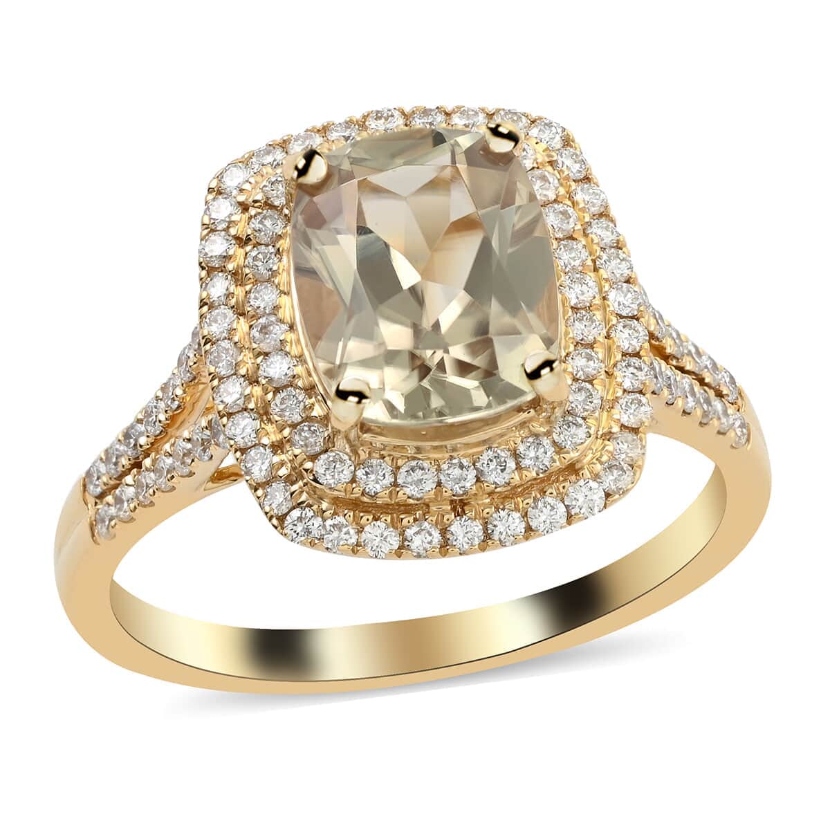 Iliana 18K Yellow Gold AAA Turkizite and G-H SI Diamond Double Halo Ring (Size 7.0) 4.10 Grams 2.75 ctw image number 0