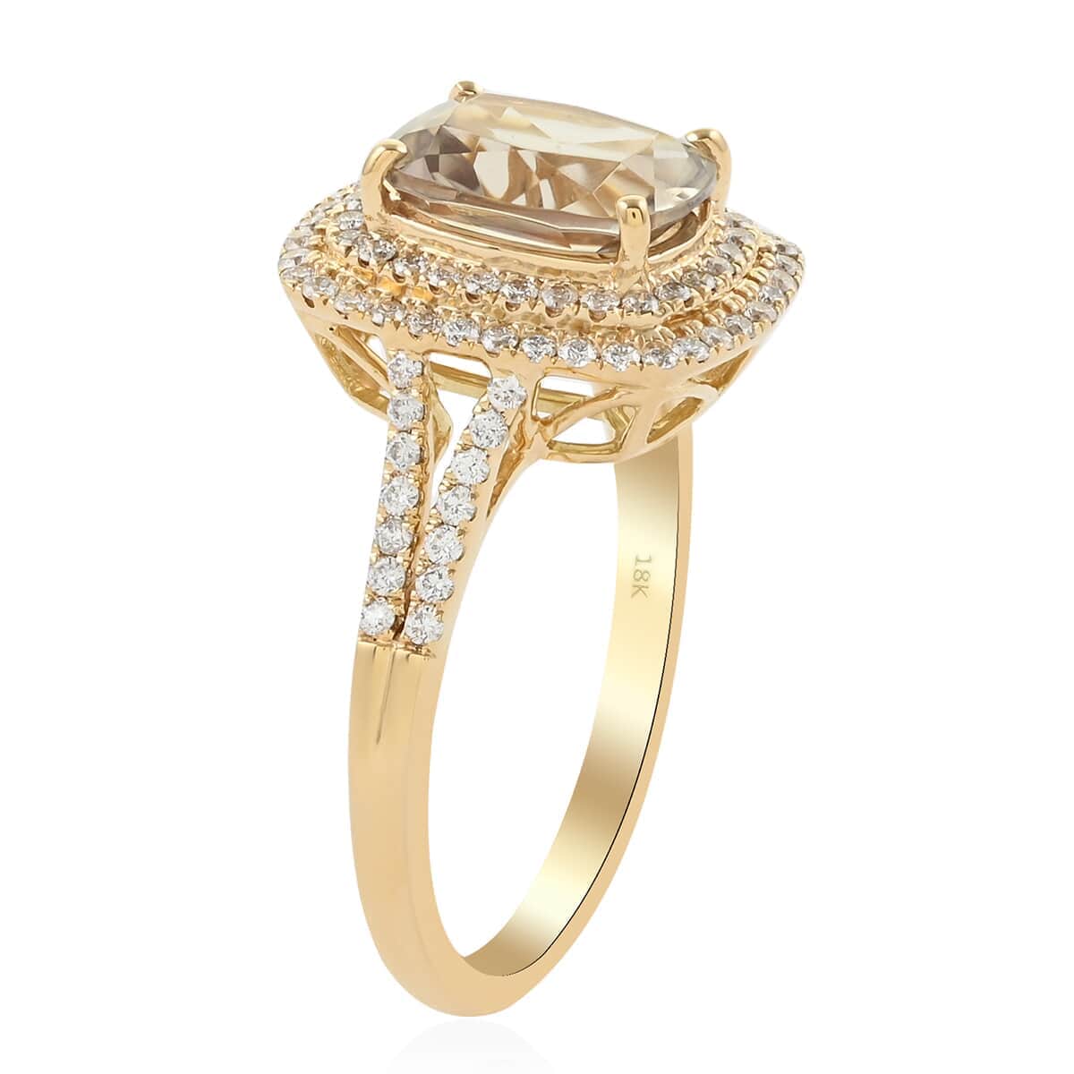 Iliana 18K Yellow Gold AAA Turkizite and G-H SI Diamond Double Halo Ring (Size 7.0) 4.10 Grams 2.75 ctw image number 1
