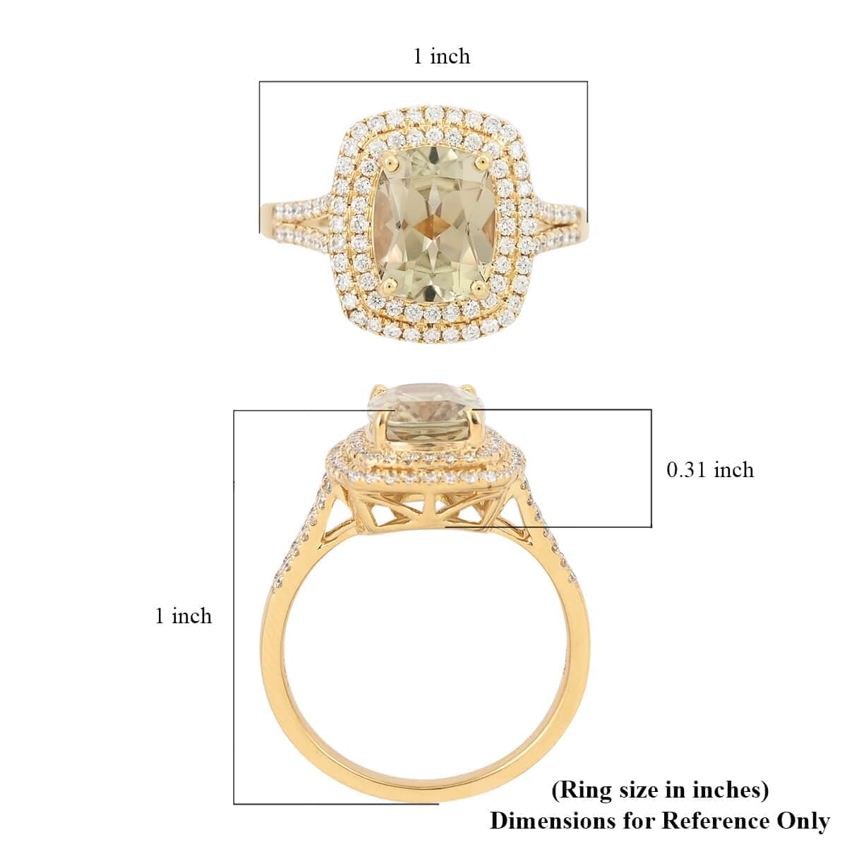 Iliana 18K Yellow Gold AAA Turkizite and G-H SI Diamond Double Halo Ring (Size 7.0) 4.10 Grams 2.75 ctw image number 3