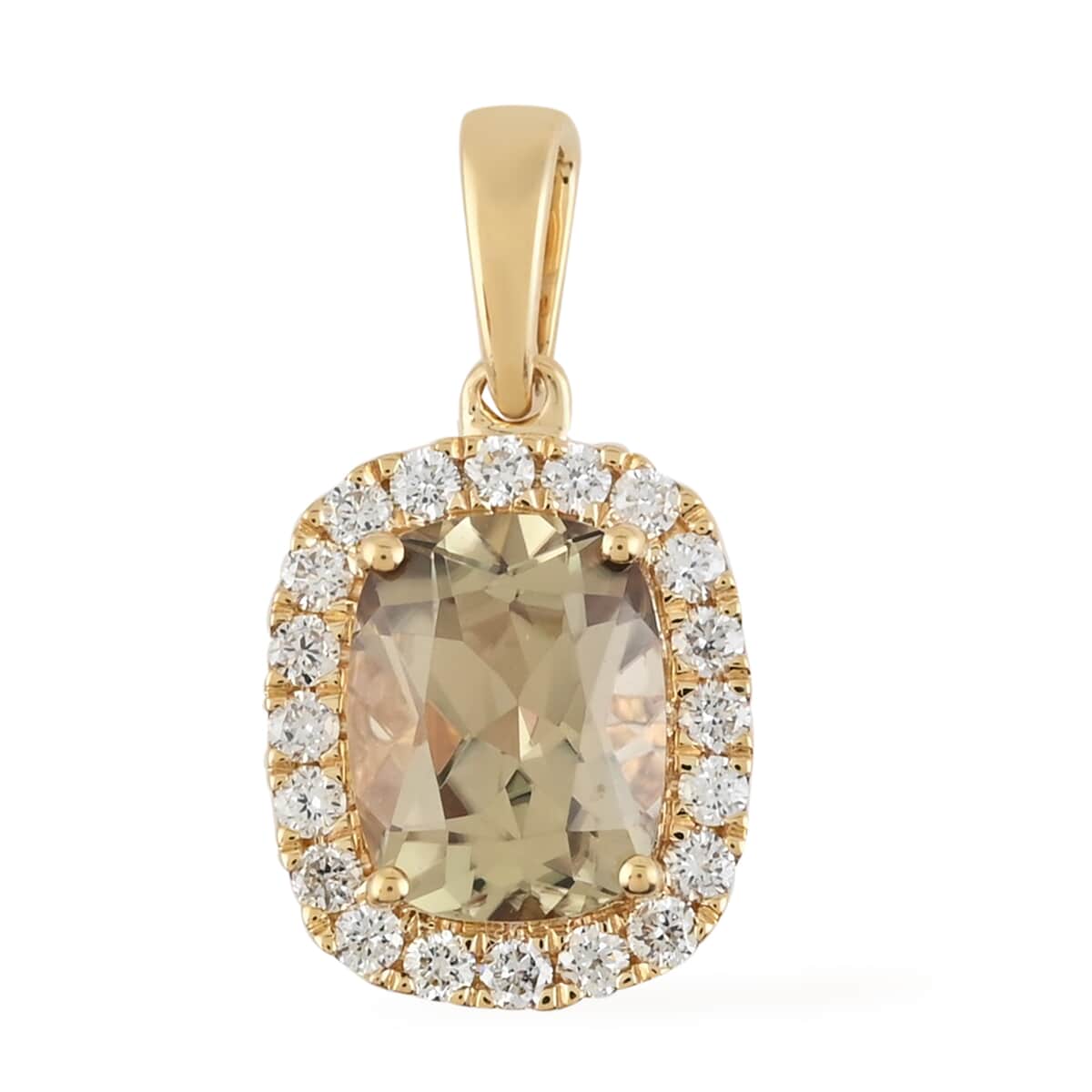 Iliana 18K Yellow Gold AAA Turkizite and G-H SI Diamond Halo Pendant 1.90 Grams 2.75 ctw image number 0