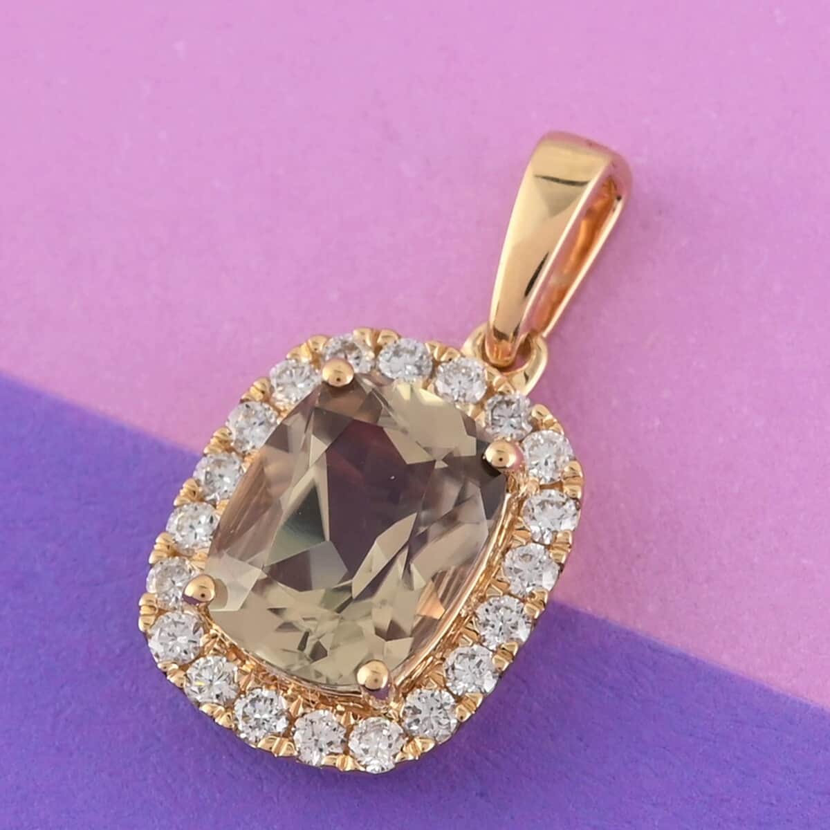 Iliana 18K Yellow Gold AAA Turkizite and G-H SI Diamond Halo Pendant 1.90 Grams 2.75 ctw image number 1